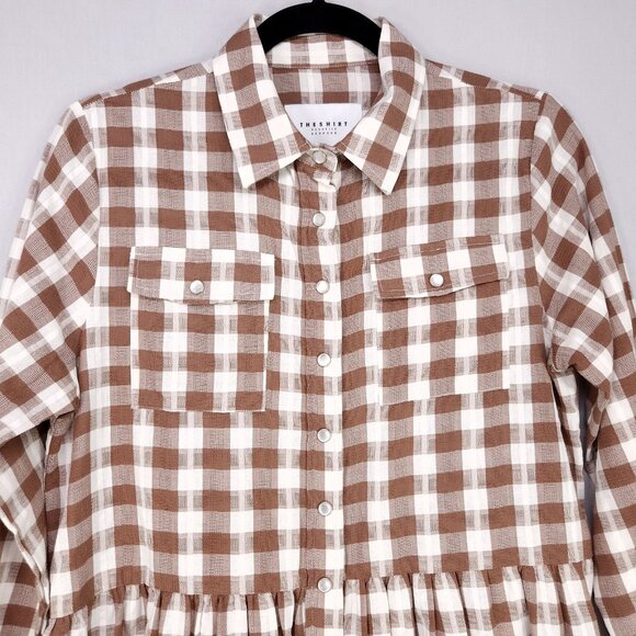 The Shirt by Rochelle Behrens Babydoll Shirt Dress Small Snap Button Up Plaid - Picture 13 of 14